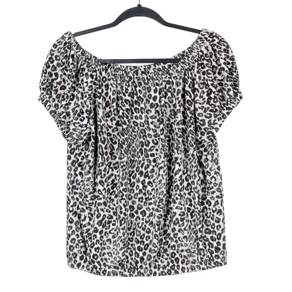 Allen B Tops - Allen B Leopard Print Peasant Blouse M Womens Black White Short Sleeve Snow